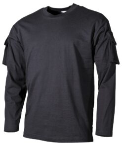 MFH Maglia Militare US Shirt Nera con Tasche sulle Maniche - Armeria Lamanna