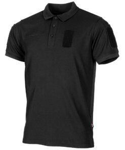 MFH Polo Tactical Coolmax nera con patch e tasche - Armeria Lamanna
