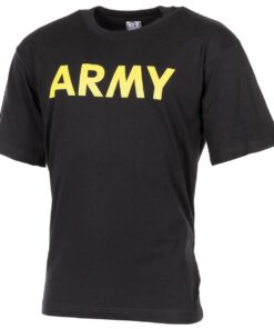 MFH T-Shirt Militare Nera con Stampa Army Gialla - Armeria Lamanna